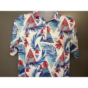 Yatta Golf Polo Shirt Mens Large Multicolor Tropical Graphic Performance Stretch